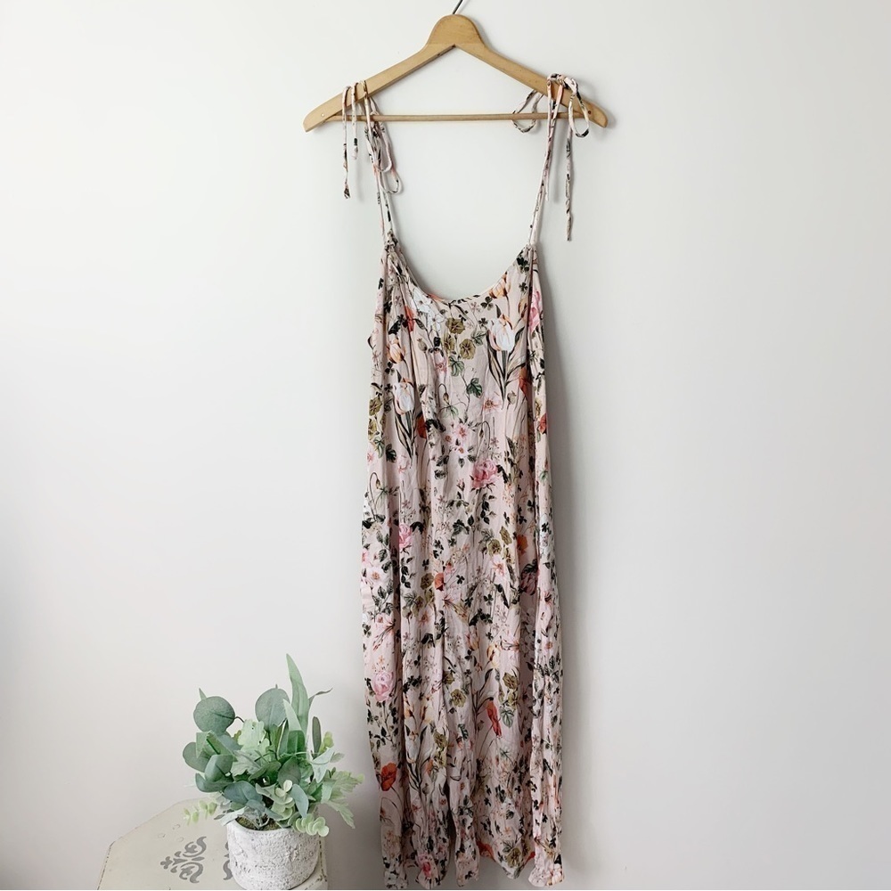 [Zara] Light Pink Floral Print Adjustable Tie Shoulder Sleeveless Jumpsuit